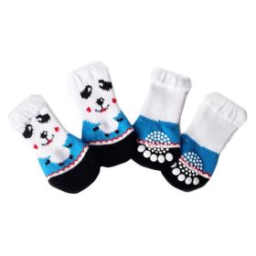 4 Pcs Indoor Cats Dogs Knitted Socks Blue Panda Dog Paw Protection Foot Covers Scratch Dirt Resistant Puppy Teddy Corgi Pet Shoes
