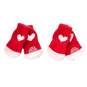 4 Pcs Red Hearts Dog Knitted Pet Socks Cartoon Cute Puppy Cat Socks Dog Foot Covers Poodle Teddy Socks
