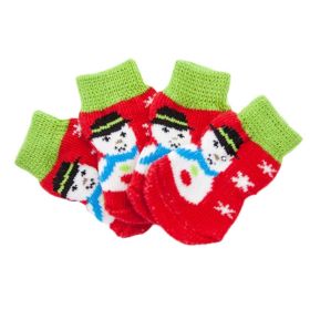4 Pcs Dog Knitted Pet Socks Cartoon Cute Christmas Puppy Cat Socks Dog Foot Covers Poodle Teddy Socks, Snowman