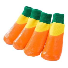4 Pcs Dog Knitted Socks Pet Leg Socks Teddy Small Dog Waterproof Coated Socks Scratch Proof Protective Socks, Orange 4#