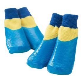 4 Pcs Dog Knitted Socks Pet Leg Socks Teddy Small Dog Waterproof Coated Socks Scratch Proof Protective Socks, Blue 4#