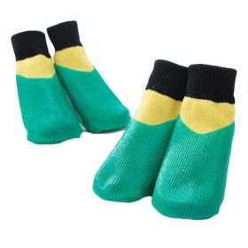 4 Pcs Dog Knitted Socks Pet Leg Socks Teddy Small Dog Waterproof Coated Socks Scratch Proof Protective Socks, Green Yellow 4#