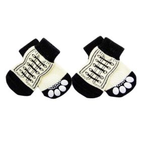 4 Pcs White Shoes Pattern Cute Puppy Cat Socks Knitted Pet Socks Dog Paw Protection for Puppy Indoor Wear