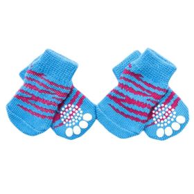 4 Pcs Blue Tiger Stripes Cute Puppy Cat Socks Knitted Pet Socks Dog Paw Protection for Puppy Indoor Wear