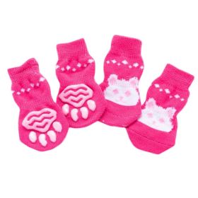 4 Pcs Indoor Cats Dogs Knitted Socks Pink Rabbit Pattern Dog Paw Protection Foot Covers Puppy Teddy Corgi Pet Shoes