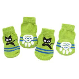 4 Pcs Green Cats Knitted Dogs Socks Cat Socks Cute Pet Socks Dog Paw Protection for Puppy Indoor Wear