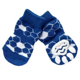 4 Pcs Cute Puppy Cat Socks Knitted Pet Socks Dog Paw Protection Poodle Teddy Socks, Blue Football