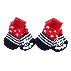 4 Pcs Red Stars Cute Puppy Cat Socks Knitted Pet Socks Dog Paw Protection for Puppy Indoor Wear