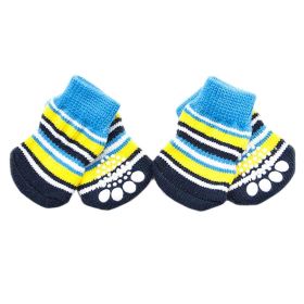 4Pcs Blue Yellow Striped Knitted Dogs Socks Cat Socks Cute Pet Socks Dog Paw Protection for Puppy Indoor Wear