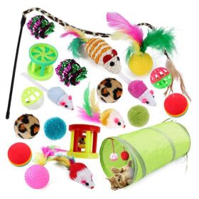 Pet Cat 21 PCS Toy Set Mouse Plush Toys Feather Two Way Tunnel Scratchers Bell Toys Teasing Wands Toys Set