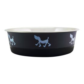 Stainless Steel Pet Bowl with Anti Skid Rubber Base and Dog Design, Gray and Black-Set of 6