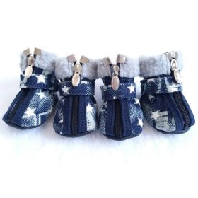 Pet Booties Set, 4 PCS Warm Winter Snow Stylish Shoes, Skid-Proof Anti Slip Sole Paw Protector with Zipper Star Design (Color: White)