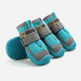 Pet Non-Skid Booties, Waterproof Socks Breathable Non-Slip with 3m Reflective Adjustable Strap Small to Large Size (4PCS/Set) Paw Protector (Color: Blue)