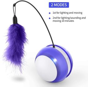 Rolling Pet Toys Interactive 360 Degree Automatic Self Rotating LED Light Sound Cat Chaser Ball Exercise with Detachable Feather (Color: Blue)