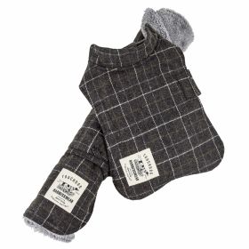 Touchdog 2-In-1 Windowpane Plaided Dog Jacket With Matching Reversible Dog Mat (Color: Grey)