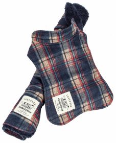 Touchdog 2-In-1 Tartan Plaided Dog Jacket With Matching Reversible Dog Mat (Color: Navy)
