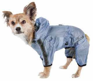 Dog Helios 'Torrential Shield' Waterproof Multi-Adjustable Full Bodied Pet Dog Windbreaker Raincoat (Color: Blue)